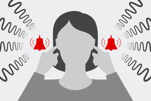 <span class="caption">Around 40% of people with pre-existing tinnitus experienced a worsening of symptoms after contracting COVID-19.</span> <span class="attribution"><a class="link " href="https://www.shutterstock.com/image-vector/woman-covering-her-ears-hands-suffering-1395928190" rel="nofollow noopener" target="_blank" data-ylk="slk:Elena Abrazhevich/ Shutterstock;elm:context_link;itc:0;sec:content-canvas">Elena Abrazhevich/ Shutterstock</a></span>