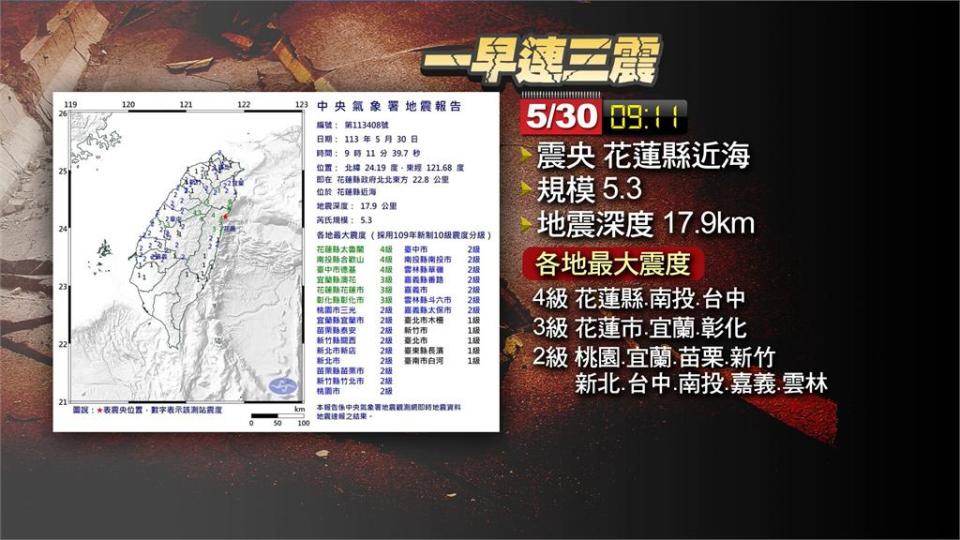 一早連三震！2起規模5以上地震　地震中心：都是0403餘震