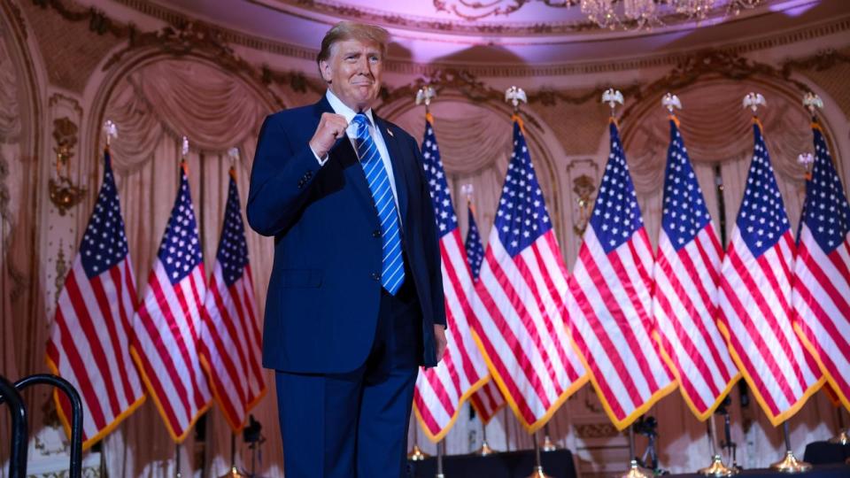 PHOTO: Republican presidential candidate and former President Donald Trump arrives for an election-night watch party at Mar-a-Lago on March 5, 2024, in West Palm Beach, Fla. (Win Mcnamee/Getty Images)