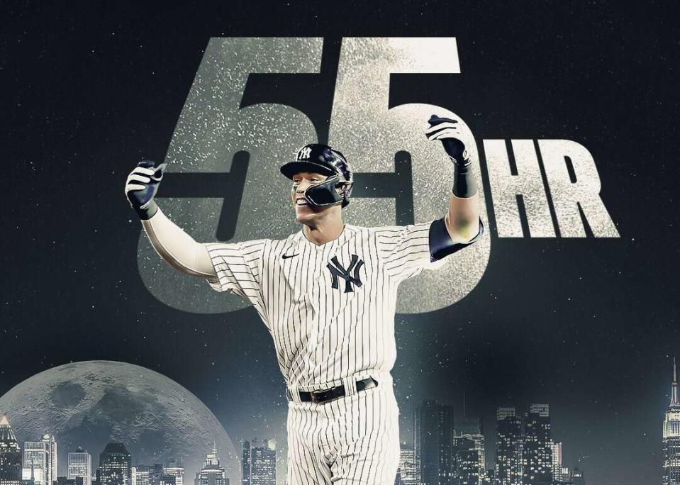 紐約洋基球星「法官」賈吉（Aaron Judge）在今天之前狂敲55轟，已追平洋基隊史右打單季最多轟紀錄。摘自MLB官網