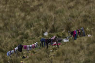 Children's clothes dry in the sun in the Cotopaxi province of Ecuador, Friday 2, Dec. 2022. Child malnutrition is chronic among Ecuador's 18 million inhabitants, hitting hardest in rural areas and among the country's Indigenous, according to Erwin Ronquillo, secretary of the government program Ecuador Grows Without Malnutrition. (AP Photo/Dolores Ochoa)