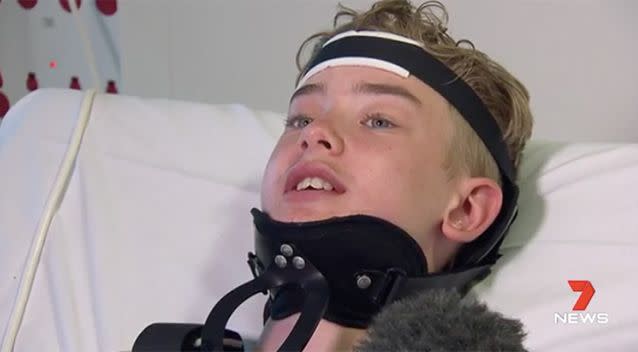 Vincent Davies will have to spend at least six weeks in a neck brace. Source: 7 News