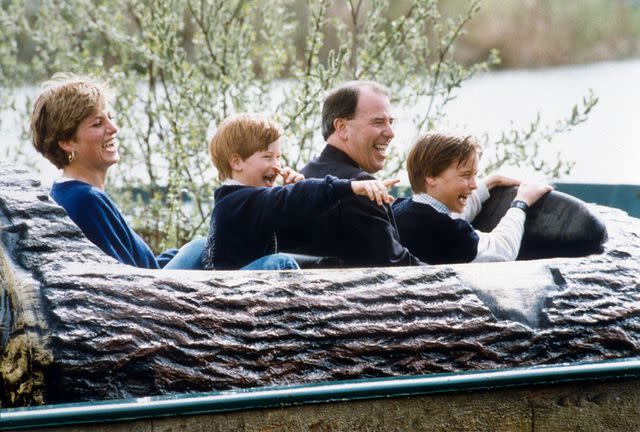<p>Bob Collier/Sygma/Sygma via Getty</p> Princess Diana, Prince Harry and Prince William visit Thorpe Park in 1992.