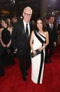 <p>Julia Louis-Dreyfus glowed in a black-striped white gown alongside Brad Hall. </p>