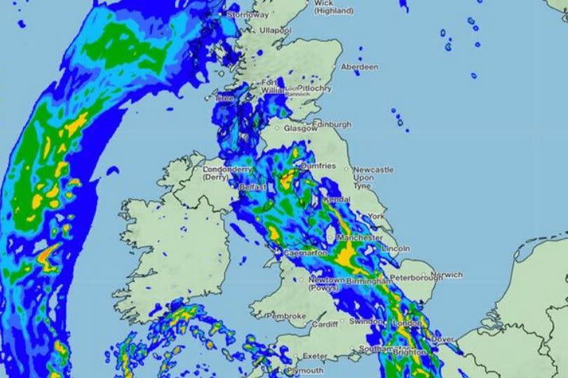 The wall  of rain that is set to hit the country including Coventry and Warwickshire