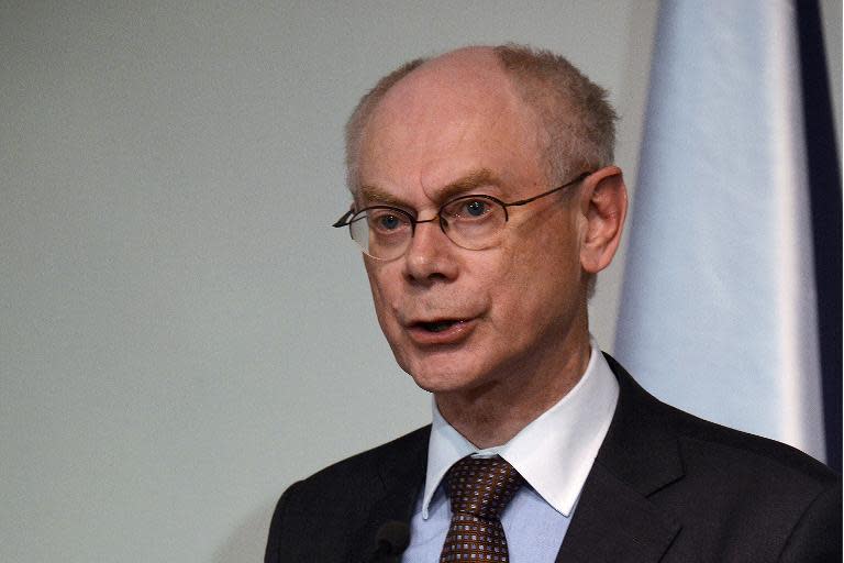 EU chief Herman Van Rompuy attends a press conference on April 30, 2014 in Prague