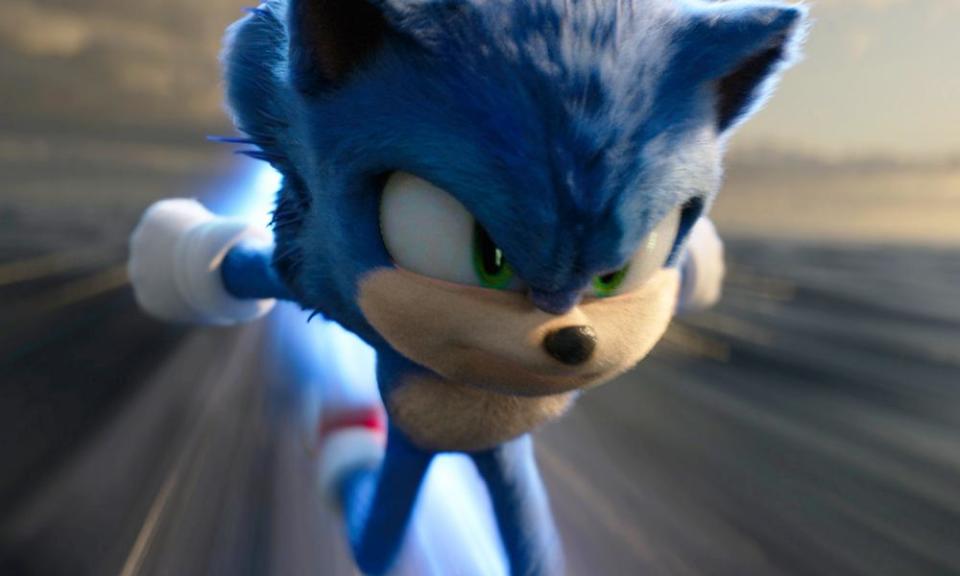 Sonic, voiced by Ben Schwartz in Sonic the Hedgehog 2.