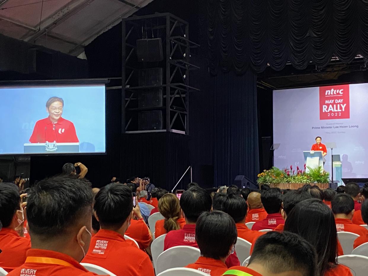 Singapore Minister of Finance Lawrence Wong at the May Day Rally at Downtown East. (PHOTO: Chia Han Keong/Yahoo News Singapore)