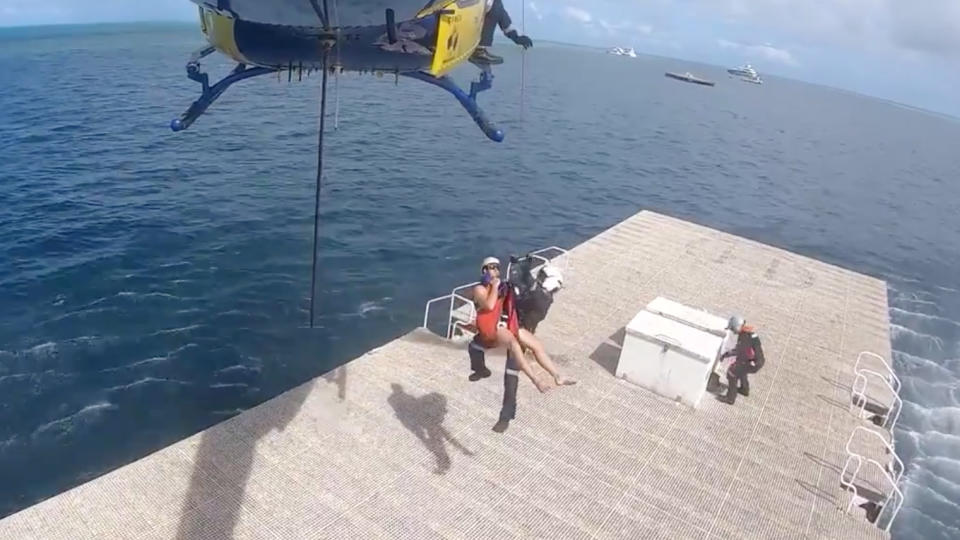 A man had to be rescued after he was bitten on the thigh by a shark attack. Source: CQ Rescue