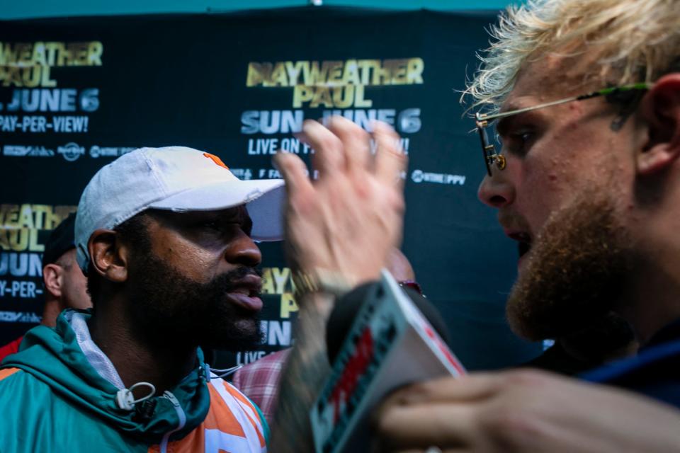 Floyd Mayweather and Jake Paul clashed ahead of the Logan Paul exhibition.