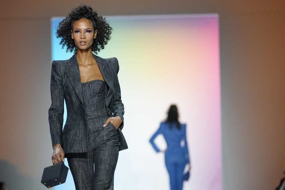 The Sergio Hudson collection is modeled during Fashion Week, Saturday, Feb. 11, 2023, in New York. (AP Photo/Mary Altaffer)