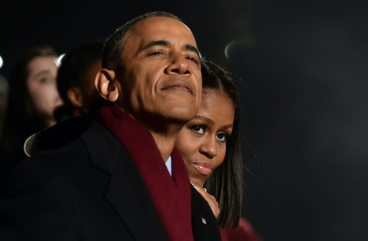 President Barack Obama and First Lady Michelle Obama at the Christmas tree lighting in DC (Photo: Getty Images)