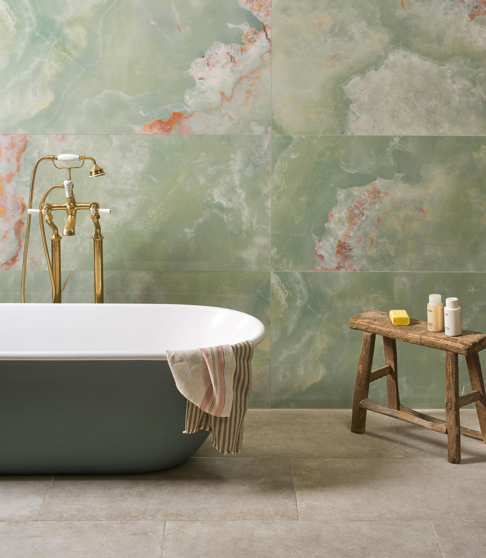 green and pink stone bathroom tiles bathroom trend