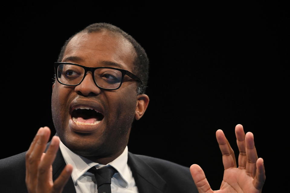 Britain's Business Secretary Kwasi Kwarteng speaks at the annual Conservative Party Conference, in Manchester, Britain, October 4, 2021. REUTERS/Toby Melville