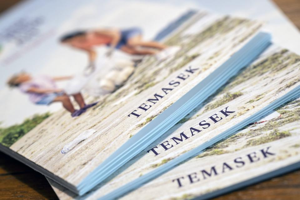 Copies of the Temasek Holdings Pte annual report are arranged for a photograph in Singapore, on Tuesday, July 9, 2019. Photographer: Bryan van der Beek/Bloomberg