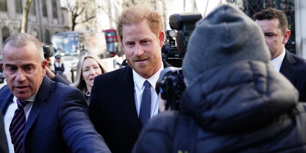 the duke of sussex centre arrives at the royal courts of justice, central london, ahead of a hearing claim over allegations of unlawful information gathering brought against associated newspapers limited anl by seven people the duke of sussex, baroness doreen lawrence, sir elton john, david furnish, liz hurley, sadie frost and sir simon hughes picture date monday march 27, 2023 photo by jordan pettittpa images via getty images