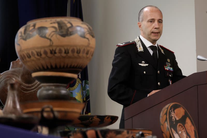 News conference and repatriation ceremony of stolen antiquities to Italy, in New York