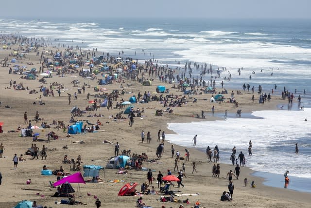 Crowds at Ocean Beach in San Francisco