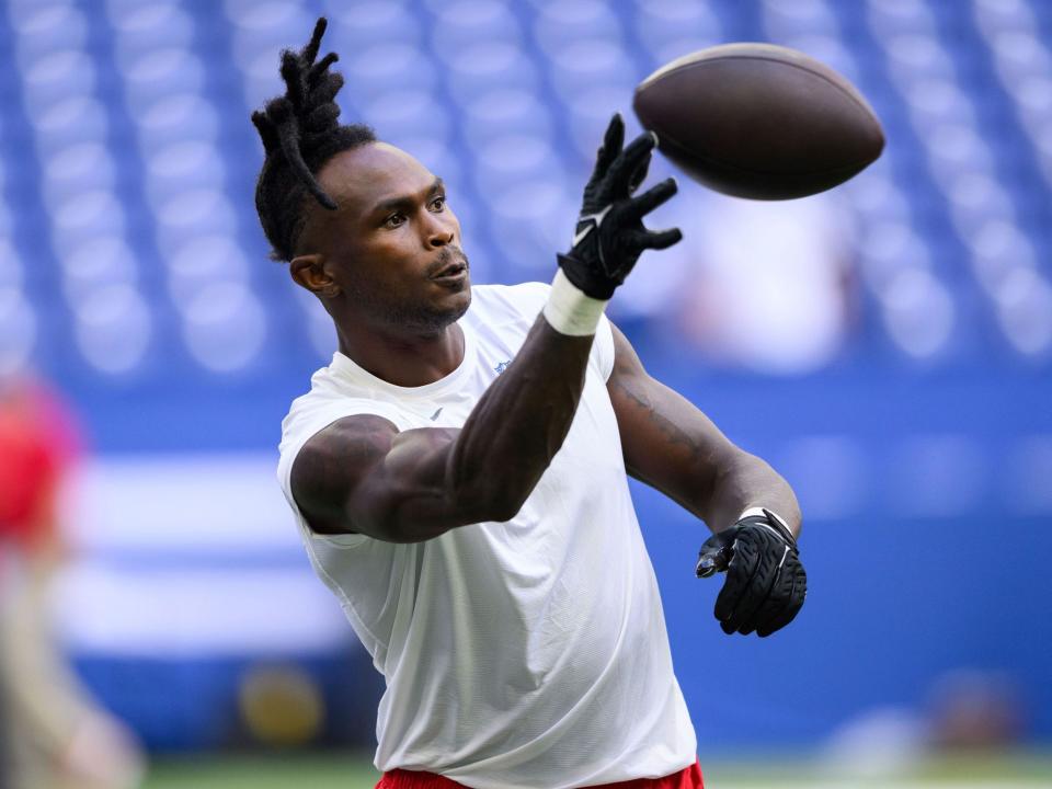 Julio Jones warms up before a preseason game against the Indianapolis Colts.