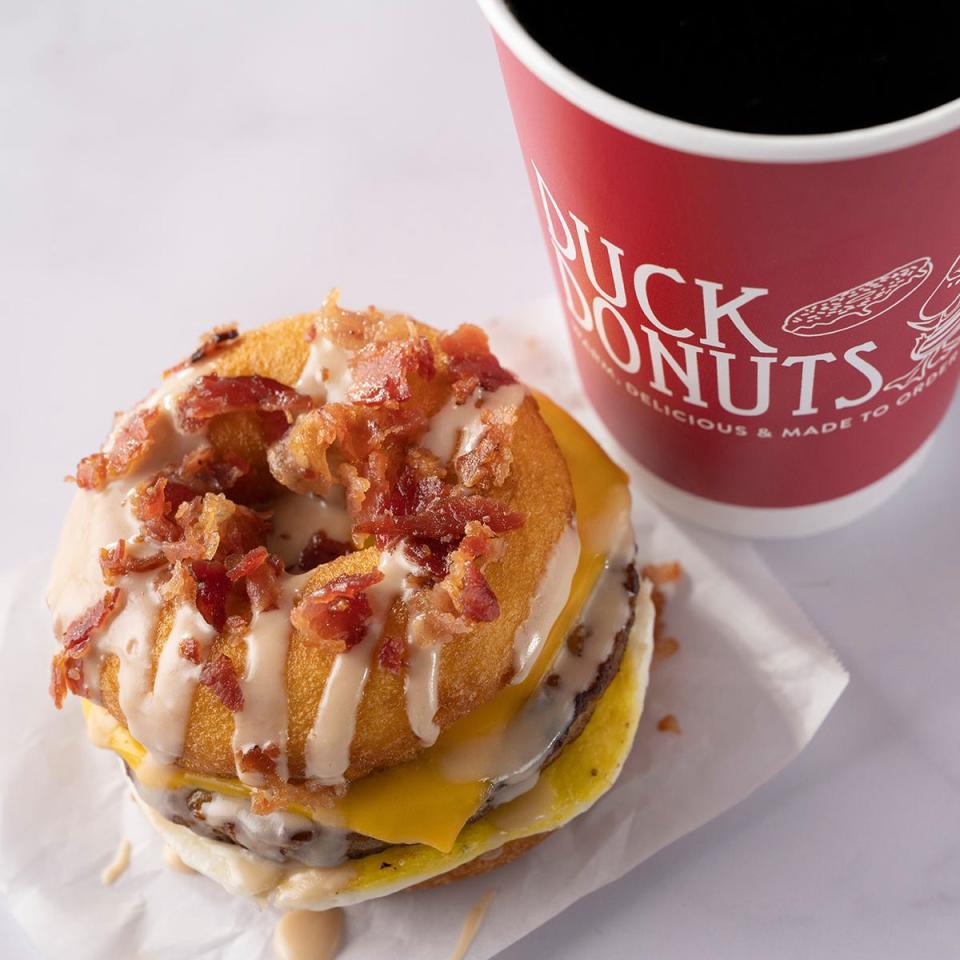 Duck Donuts is offering a free medium hot coffee or cold brew with the purchase of two donuts or a breakfast sandwich. This promotion runs through the end of April.