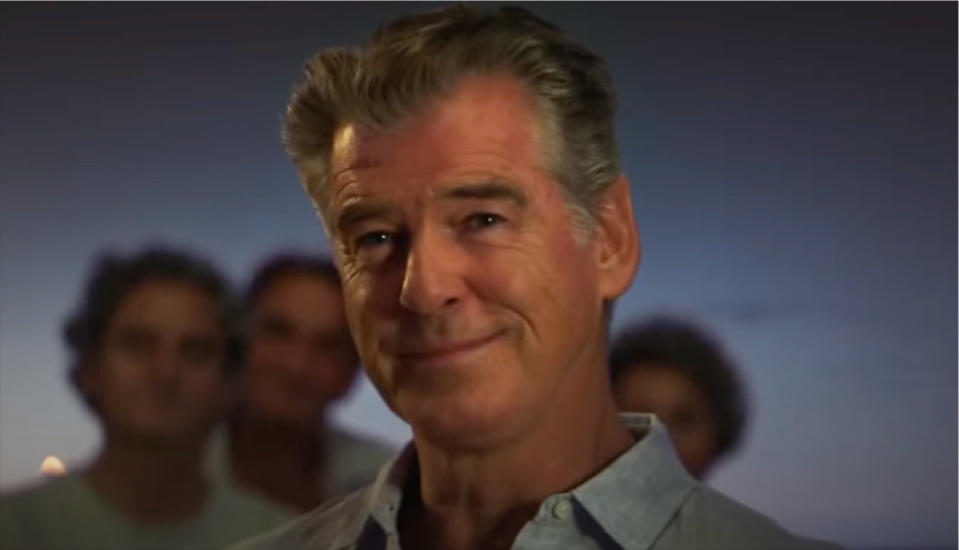 Pierce Brosnan smiling in the Mamma Mia sequel