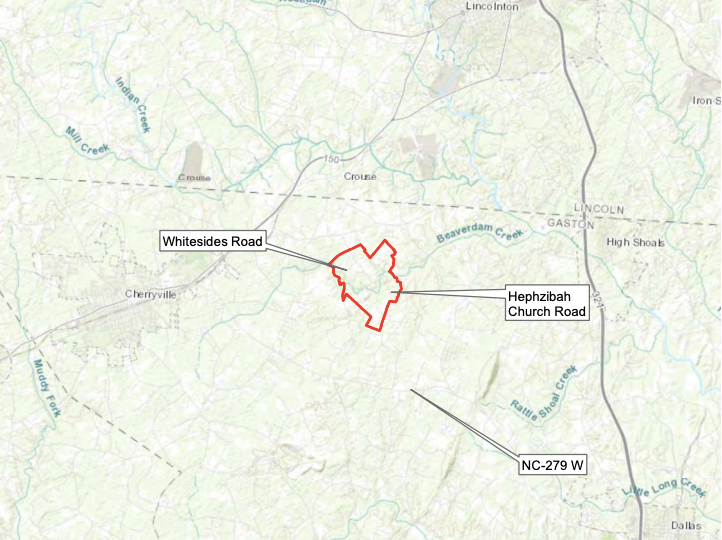 Piedmont Lithium’s proposed mine in Gaston County sits east of Cherryville and just south of the Lincoln County line.