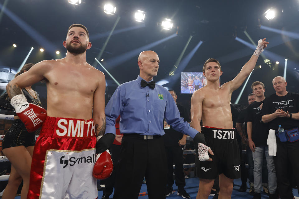 Nikita Tszyu, pictured here after his victory over Mason Smith in Newcastle.