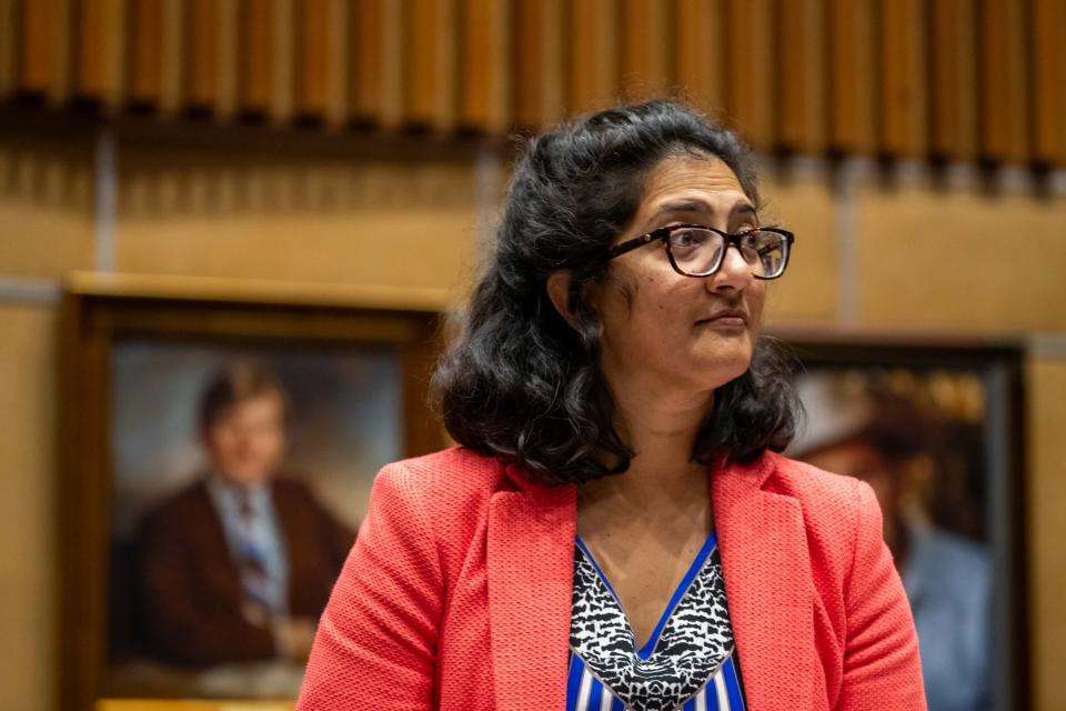 Sen. Priya Sundareshan on the Arizona Senate floor Jan. 23, 2024. Sundareshan voiced opposition to Senate Bill 1131 which she says is just an attempt to force Tucson City Council elections to a schedule that Kavanaugh likes more.