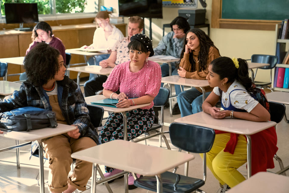 Lee Rodriguez as Fabiola Torres, Ramona Young as Eleanor Wong, and Maitreyi Ramakrishnan as Devi in 