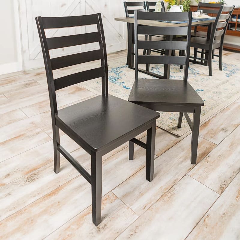 Set of 2 Wood Ladder Back Dining Chair Black