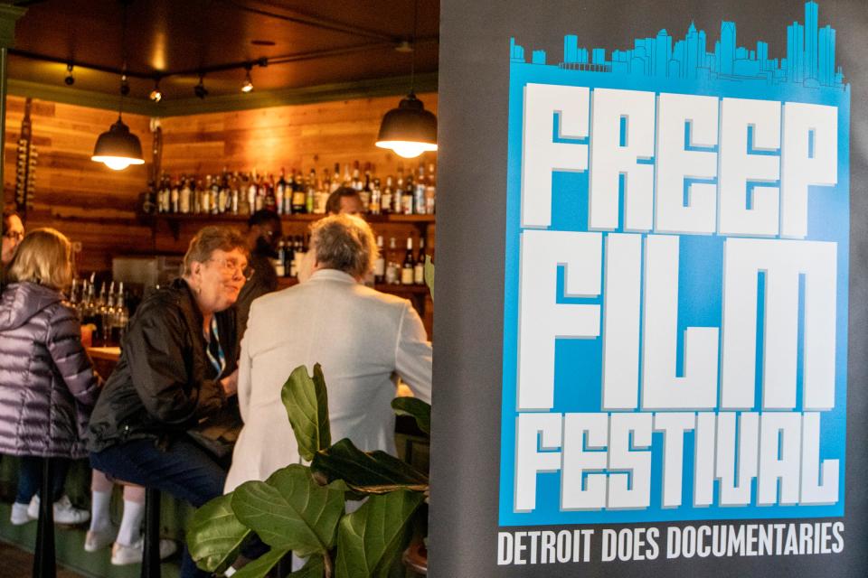 Community members gather during the Meet the Programmers event for the 2022 Freep Film Festival at Two Birds in Detroit on Thursday, April 29, 2022. 