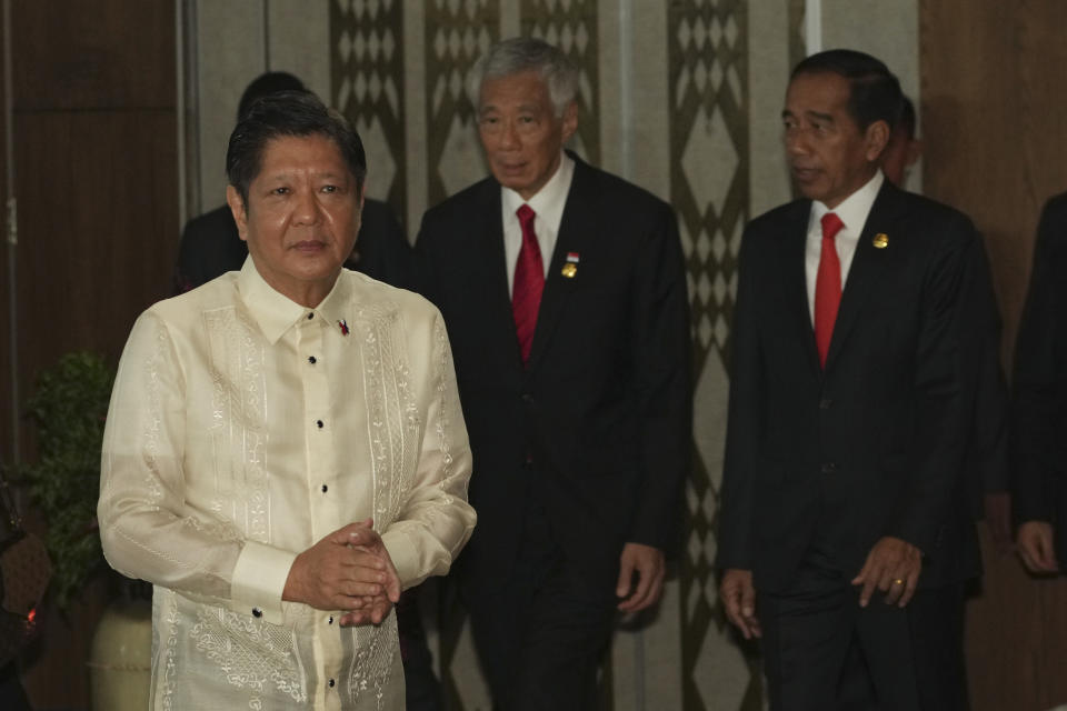 Philippines' President Ferdinand Marcos Jr., left, attends the 42nd ASEAN Summit in Labuan Bajo, East Nusa Tenggara province, Indonesia, Wednesday, May 10, 2023. (AP Photo/Achmad Ibrahim, Pool)