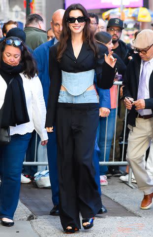 <p>Raymond Hall/GC Images</p> Anne Hathaway at 'Good Morning America' in New York City.