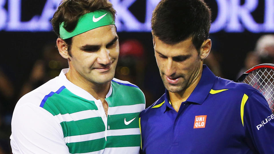 Novak Djokovic and Roger Federer in 2016. (Photo by Michael Dodge/Getty Images)