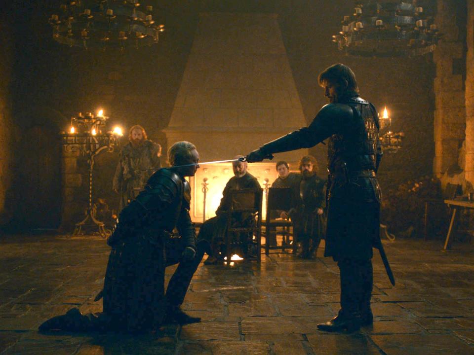 Brienne Jaime knighting game of thrones hbo