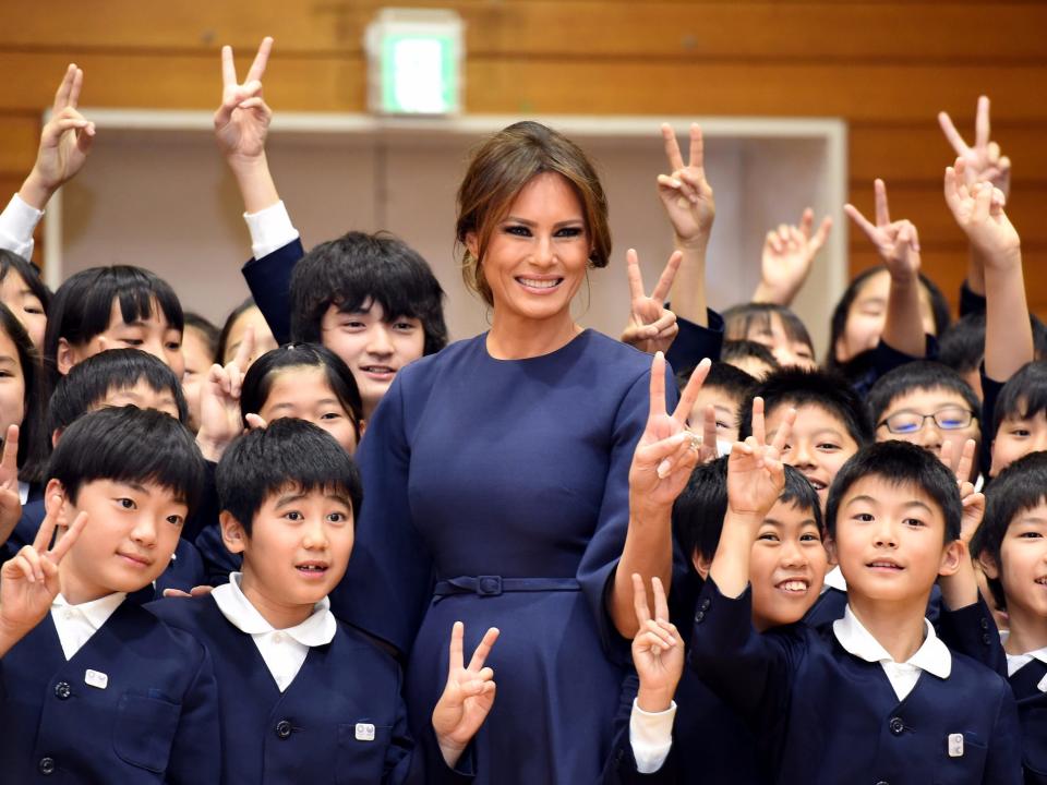 Melania Trump meets children in Japan.