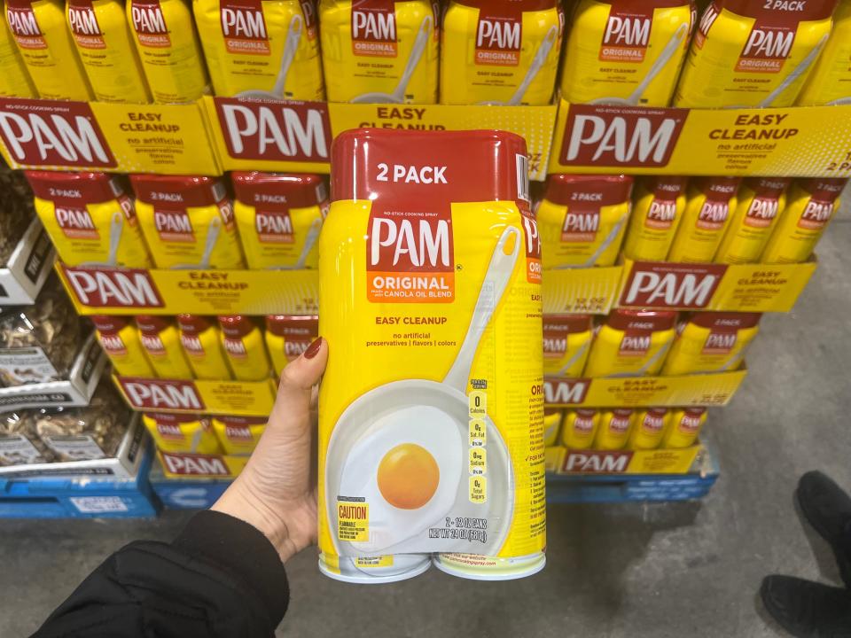 A pack of two bottles of Pam costs $6 at Costco.