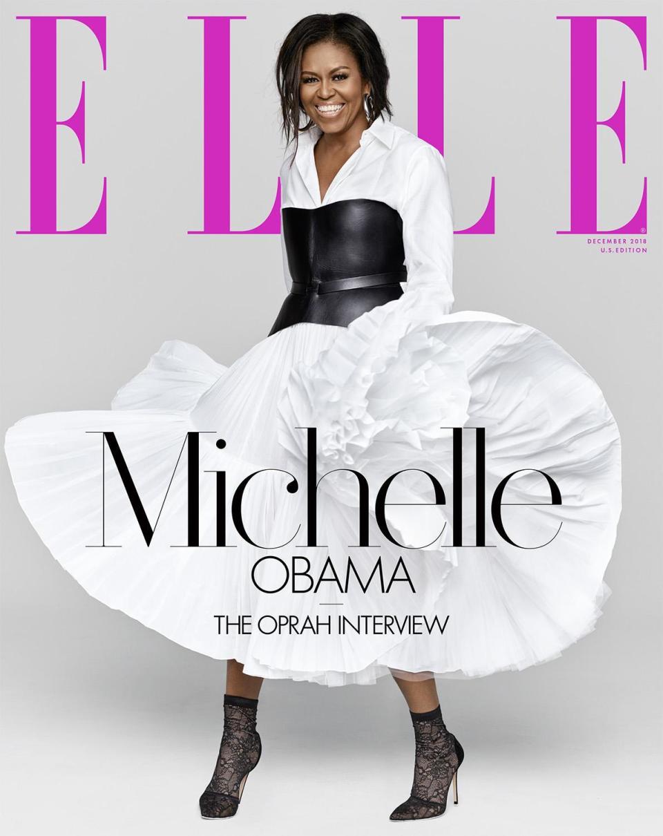 Michelle Obama on the cover of Elle's December 2018 issue. Styled by Mereditch Koop (Miller Mobley)