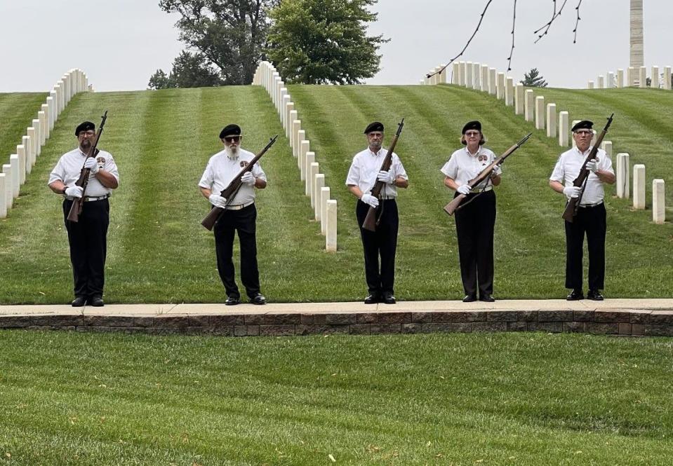 Dozens of people attended the funeral of local Marine veteran James Brooks at the Dayton National Cemetery Thursday. Brooks died at the Dayton VA recently, but had no known family members. (Xavier Hershovitz/Staff)