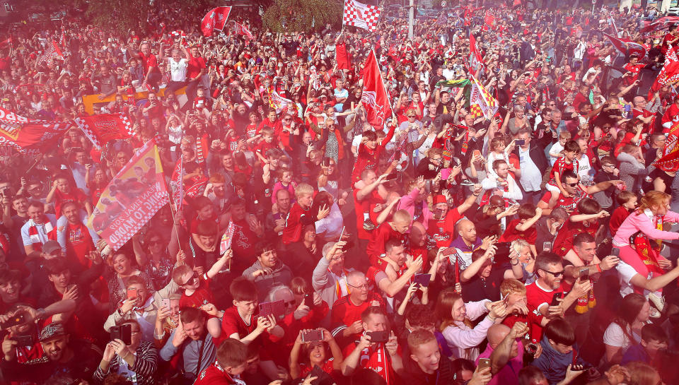 Liverpool fans gather for the Champions League Winners Parade in Liverpool.