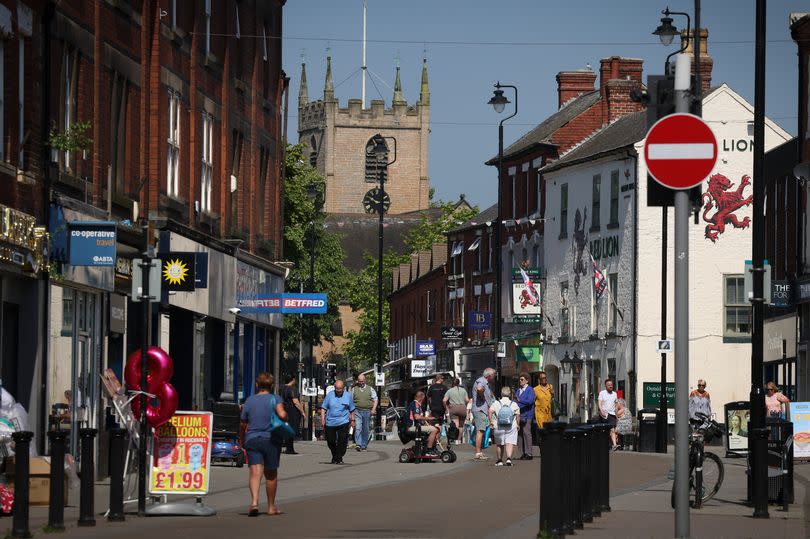 Hucknall town centre, which falls in the new Sherwood Forest constituency, with shoppers seen walking around on a hot day