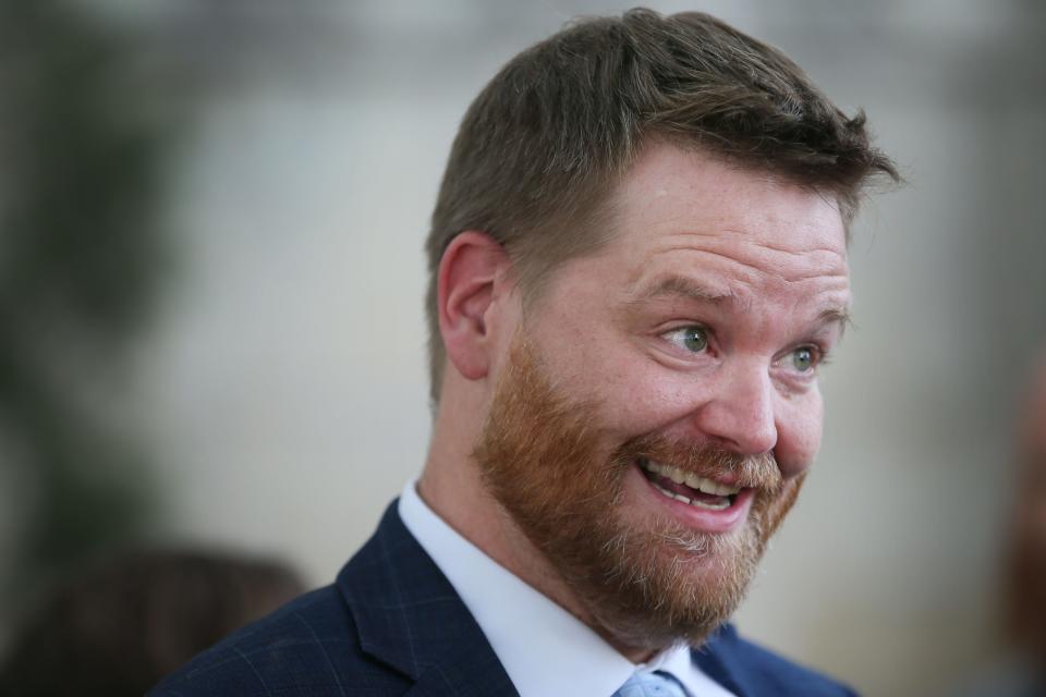 Mark Bankston, lawyer for Neil Heslin and Scarlett Lewis, speaks to press after the jury decided in August of last year, to award $4.1 million in the first phase of Sandy Hook case. Alex Jones has been found to have defamed the parents of a Sandy Hook student by calling the attack a hoax.