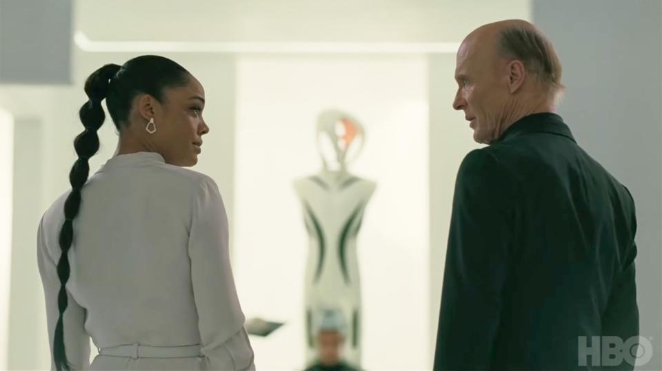 Tessa Thompson and Ed Harris on 'Westworld'