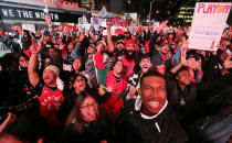 TORONTO, ON- JUNE 13 - Youtuber Lilly Singh joined the Toronto fans watch, worry and celebrate at Jurassic park as the Toronto Raptors beat the Golden State Warriors in game six to win the NBA Championship at Oracle Arena in Oakland outside at Scotiabank Arena in Toronto. June 13, 2019. (Steve Russell/Toronto Star via Getty Images)