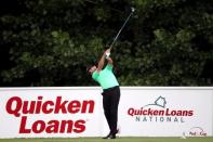 Jul 2, 2017; Potomac, MD, USA; Kyle Stanley tees off on the 15th hole during the final round of the Quicken Loans National golf tournament at TPC Potomac at Avenel Farm. Mandatory Credit: Peter Casey-USA TODAY Sports