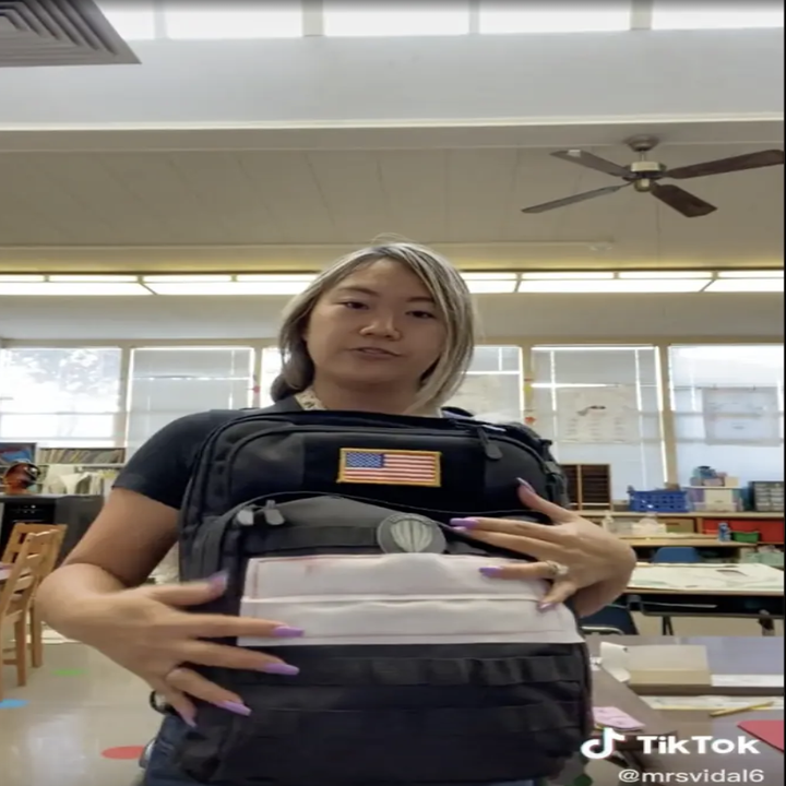 the teacher on the video showing the backpack