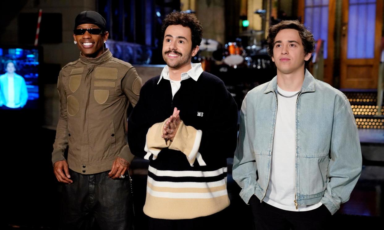 <span>From left: Travis Scott, Ramy Youssef and Marcello Hernandez.</span><span>Photograph: NBC/Rosalind O'Connor/NBCNBC/Getty Images</span>