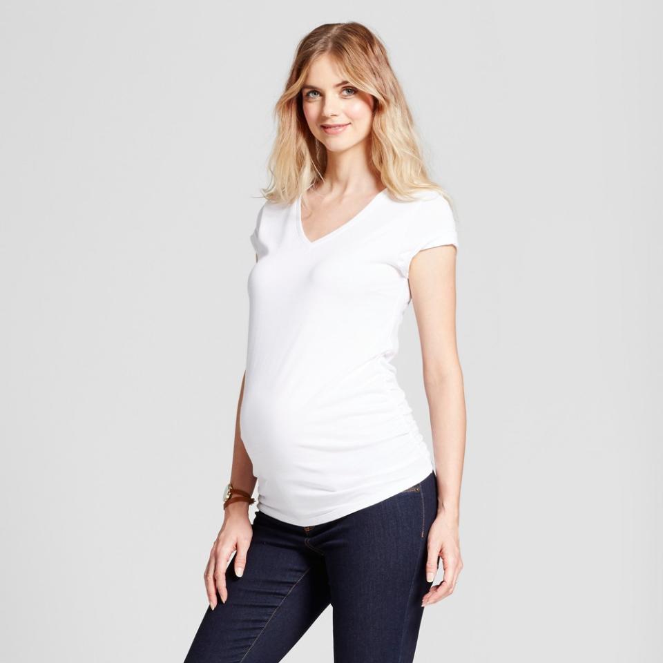 <p><a href="https://go.redirectingat.com?id=74968X1596630&url=https%3A%2F%2Fwww.target.com%2Fp%2Fshort-sleeve-v-neck-side-shirred-maternity-t-shirt-isabel-maternity-by-ingrid-38-isabel-8482-white-xs%2F-%2FA-83820132&sref=https%3A%2F%2Fwww.cosmopolitan.com%2Fstyle-beauty%2Ffashion%2Fg45629756%2Ftarget-maternity-clothes%2F" rel="nofollow noopener" target="_blank" data-ylk="slk:Shop Now;elm:context_link;itc:0;sec:content-canvas" class="link ">Shop Now</a></p><p>Side Shirred T-Shirt</p><p>target.com</p><p>$12.99</p><span class="copyright">Isabel Maternity by Ingrid & Isabel</span>