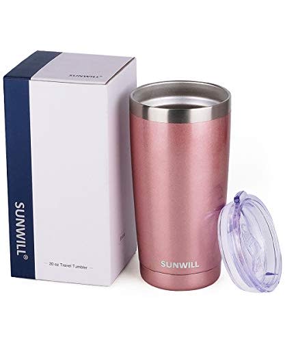 SUNWILL 20oz Tumbler with Lid, Stainless Steel Vacuum Insulated Double Wall Travel Tumbler, Durable Insulated Coffee Mug, Rose Gold, Thermal Cup with Splash Proof Sliding Lid (AMAZON)