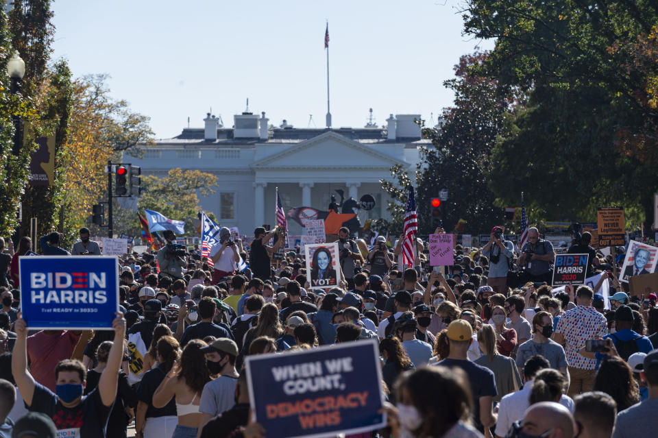 President-elect Joe Biden's supporters gather to celebrate the victory in front of the White House in Washington, United States on November 07, 2020. (Mostafa Bassim Adly/Anadolu Agency via Getty Images)